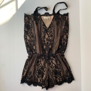 Alexis | Black& Nude Lace Romper | Small